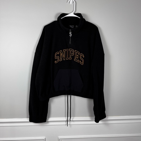 Snipes Tops - SNIPES Black Fleece Cropped Pullover with Zipper (A2-30)